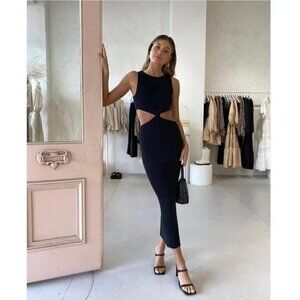 BEC+BRIDGE Riviera Knit Twist Midi Dress in Black Size US 8